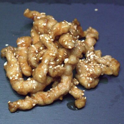60B. Tiras de pollo caramelizado